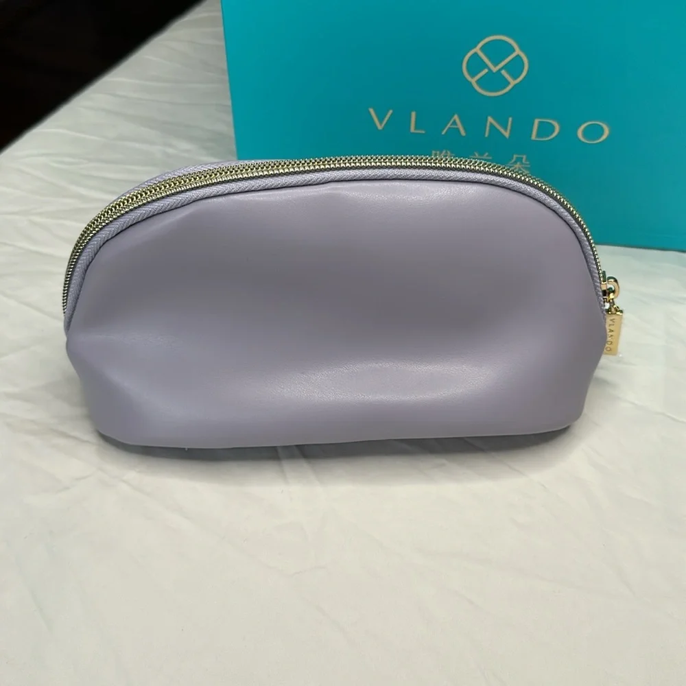 BRAND NEW IN BOX! Vlando Lavender set of two Cosmetic Bags with Gold Zipper.